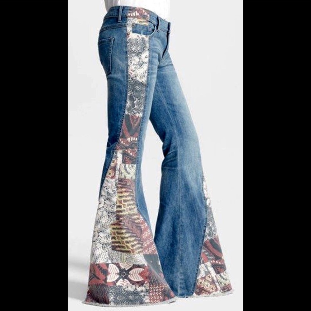 FREE PEOPLE BALI PATCHWORK FLARE BOHO JEANS 25